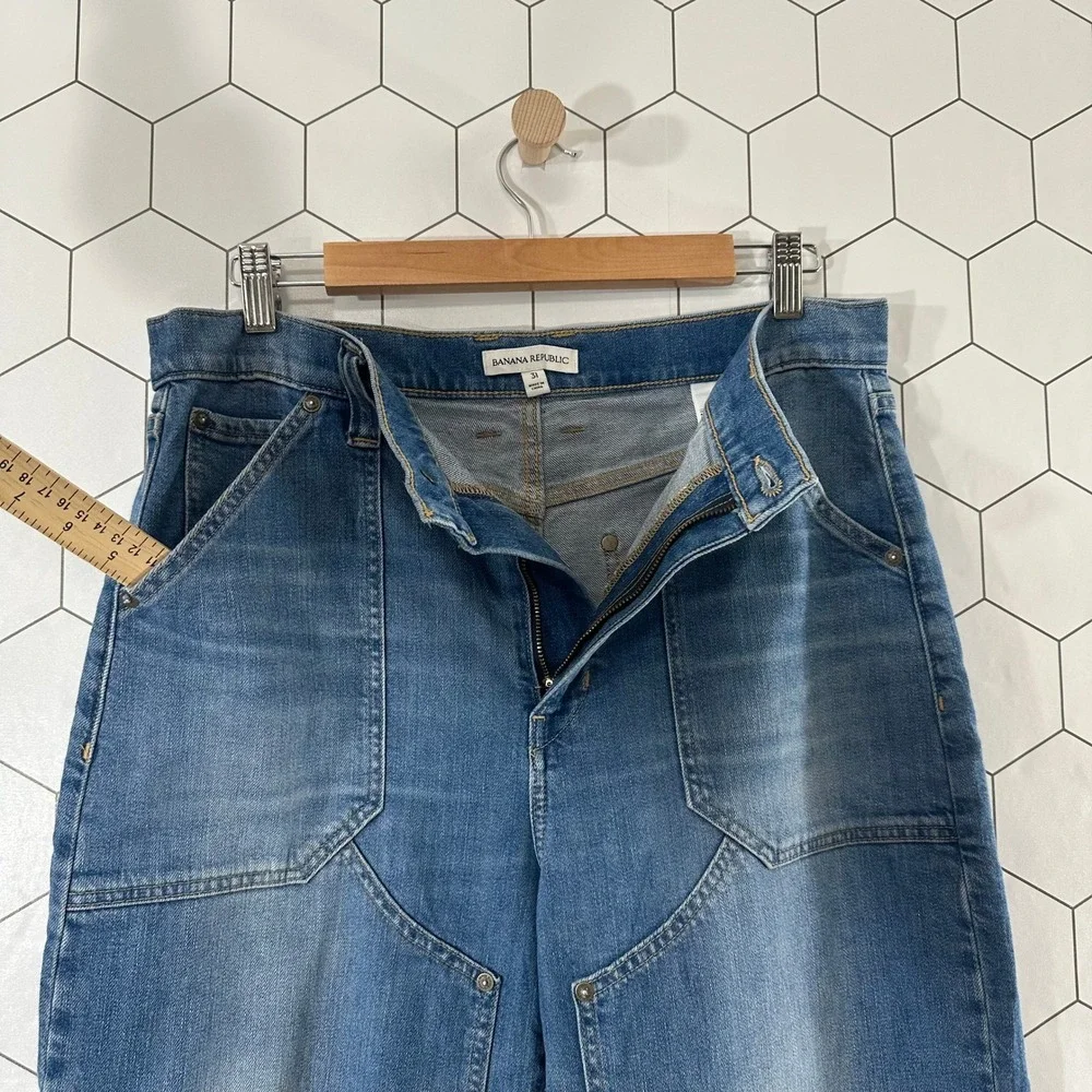 Banana Republic‎ Mens 31 Utility Carpenter Jeans Medium Wash Blue Straight Leg